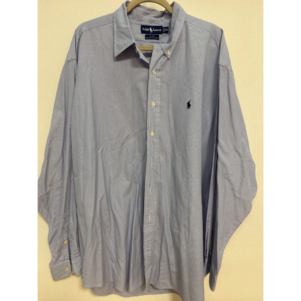 Ralph Lauren Blake Shirt Mens XXL Blue White Striped 100% Cotton Button Down